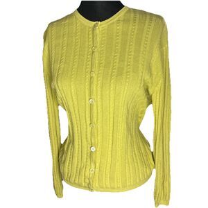 Vintage Belford Womans Medium Yelllow Knit Cardigan Cotton Sweater Saks Fifth